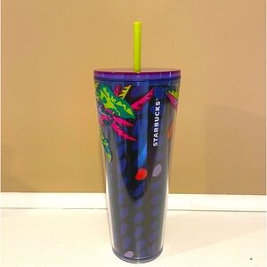 Starbucks NEW Neon Tropical Flower Leaves 🌺 summer 2023 tumbler with straw